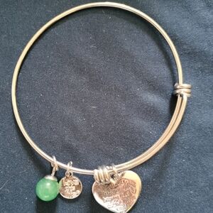 Charm Bracelet with Green Accent And Heart Shaped Charm